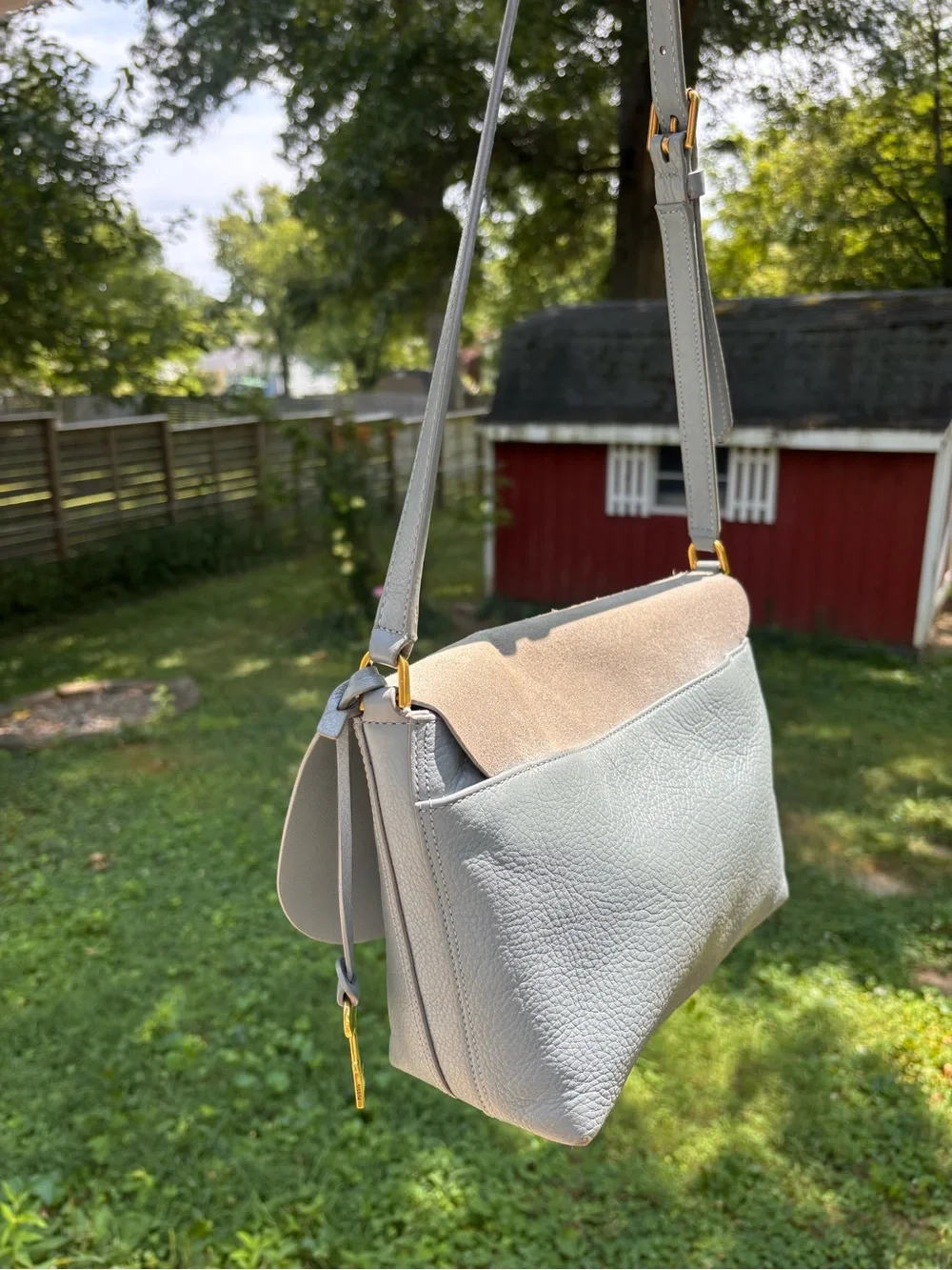 Fossil Light Blue Leather with Suede Flap Crossbody Bag
